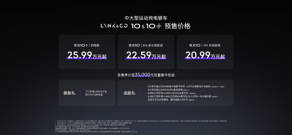 领克10/领克10+中大型运动纯电轿车预售：20.99万元起，900V高压架构打造