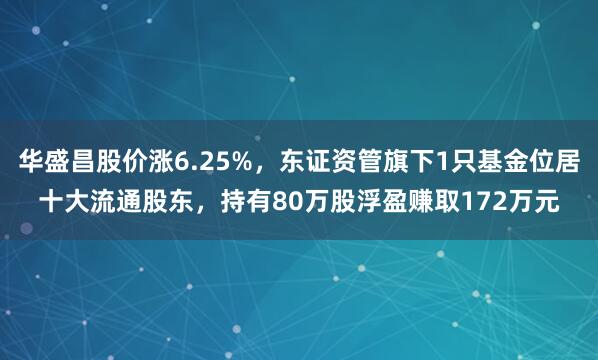 华盛昌股价涨6.25%，东证资管旗下1只基金位居十大流通股东，持有80万股浮盈赚取172万元