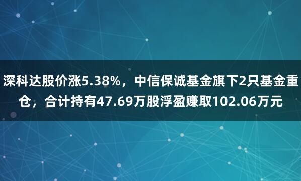 深科达股价涨5.38%，中信保诚基金旗下2只基金重仓，合计持有47.69万股浮盈赚取102.06万元