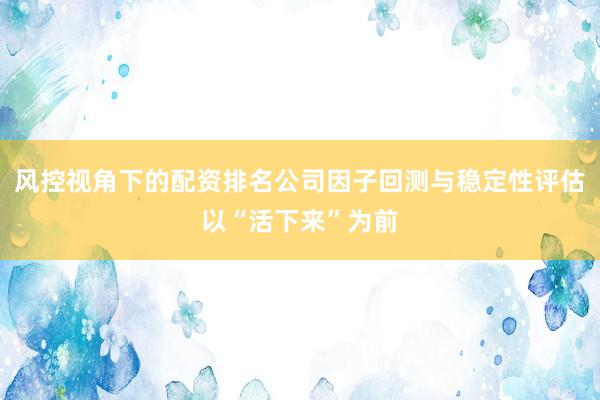风控视角下的配资排名公司因子回测与稳定性评估以“活下来”为前