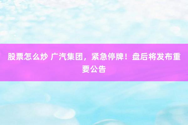 股票怎么炒 广汽集团，紧急停牌！盘后将发布重要公告