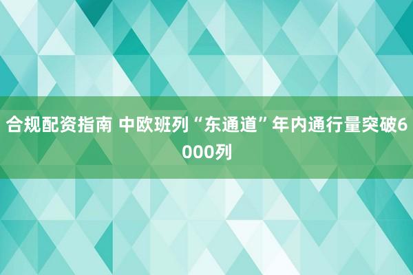 合规配资指南 中欧班列“东通道”年内通行量突破6000列